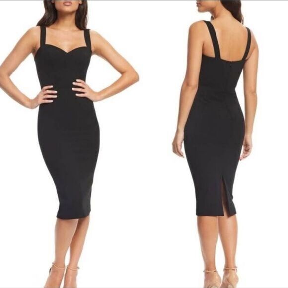 Dress The Population Black Nicole Midi Sheath Dress Sweetheart Bust Black Small - Picture 3 of 9